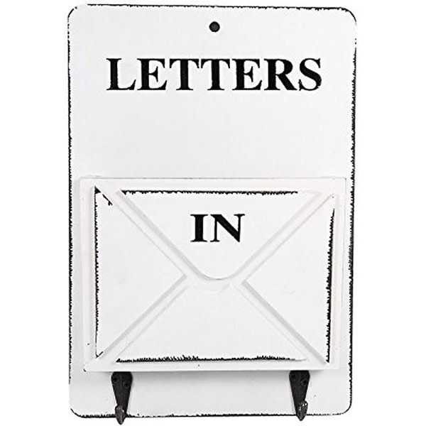Træpostkasse brevstativ Postsorteringskasse Nøglekroge stående holder (hvid)