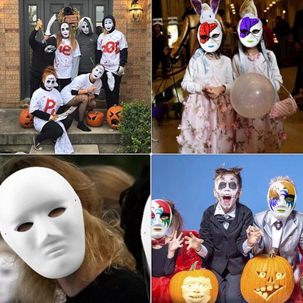 Unnosin Halloween Maskerad Målningsbar Skräckmask DIY Halloween Fest Maskeraddräkt Mask (Papper, Vit, 12 st)
