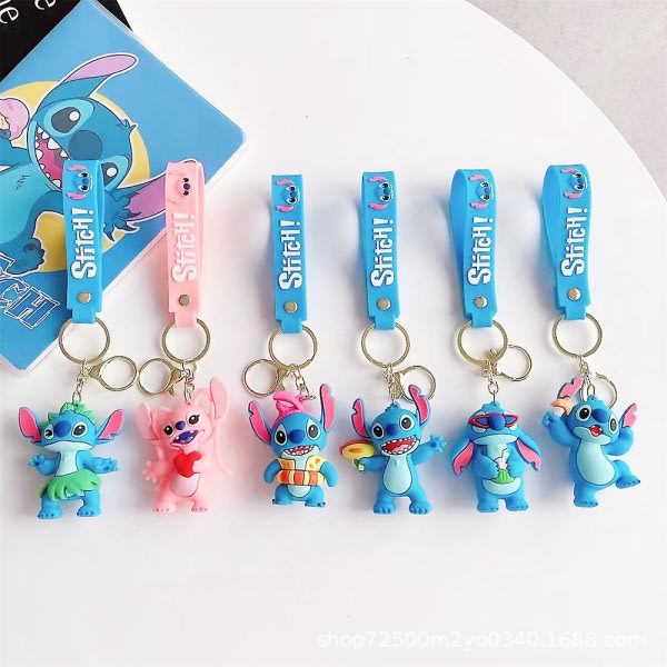 Lilo & Stitch Nøkkelring Tegneserie Søt PVC-Hengende Nøkkelring Ring Veske Tilbehør Sjarmer For Barn Gutter Jenter Gaver E