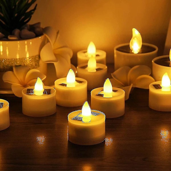 18 st Solcellsdrivna LED Värmeljus, Flimmerfria Utomhus LED-ljus, Vattentäta, Uppladdningsbara Ljus (1,5 x 1,4 tum)
