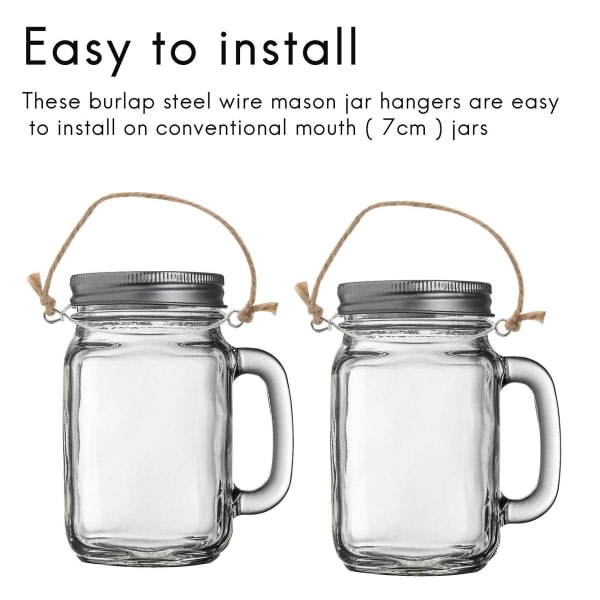 Hängare för Mason Jar, Handtag av linne Rep för 70 mm bred mun Mason Jars Glasburkar, Mason Jar Hangin