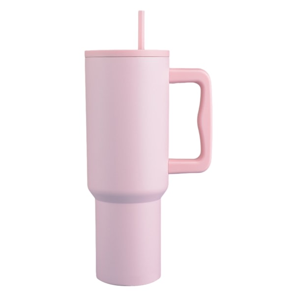 Enfärgad rostfri kopp med sugrör Läckagesäker drickskopp med stor kapacitet för hembil kontor Rosa