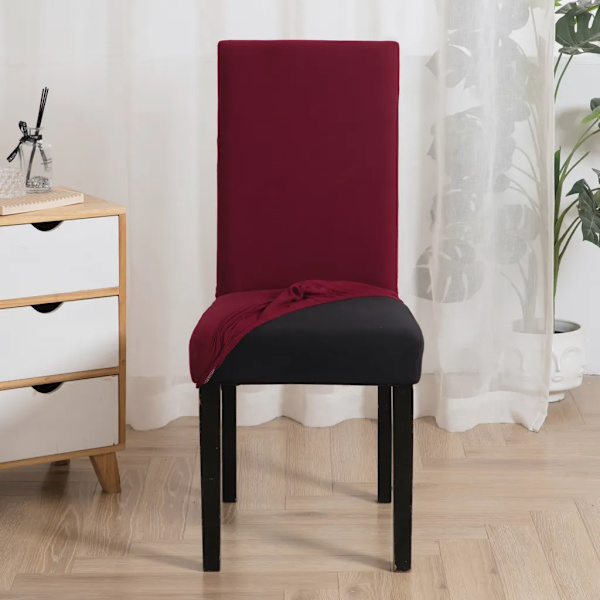 6 Tvättbara Stretch Stolsöverdrag - Elastiska Stretch Överdrag [YDE] Rödvin
