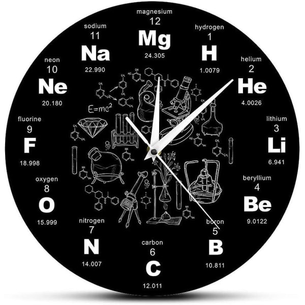 12" kausipöytäseinäkello Kemialliset symbolit Digital Science Mo