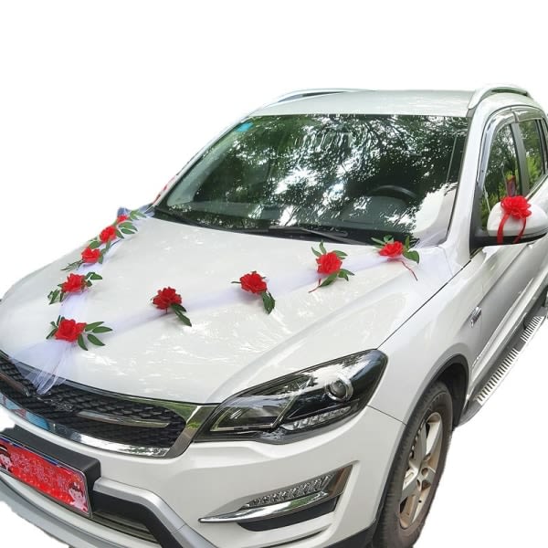 Bryllupsbil blomsterplade båndsæt bilhoved dekoration suppl