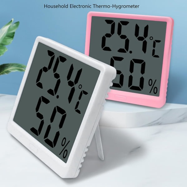 Hygrometer med stor skärm Liten digital termometer Hygrometer fuktmätare Vit
