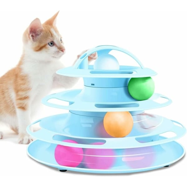 Interactive Kitty Cat Toy, 4-lags Cat Maze Toy, 4-Leger Tower Cat Toy, Rolling Cat Toy for daglig katttrening og interaksjon Blå 1.
