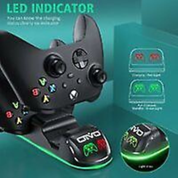 Lader med 2 Oppladbare Batterier for Xbox One/Xbox Series X/S Kontroller, Ladestajon med 2 x 1300 mAh Oppladbare Batterier (xb
