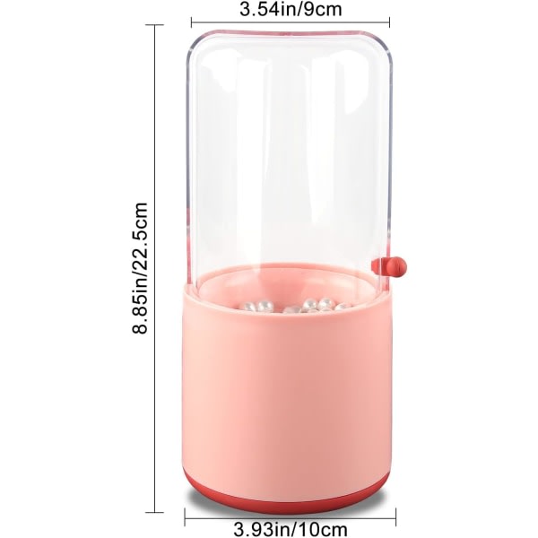 Sminkborsthållare med pärlor, Organizer med kristallklart roterande lock Dammtät kosmetisk borstorganiseringslåda (rosa)