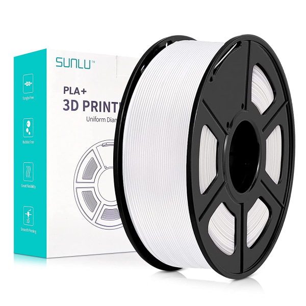 PLA+ Filament 1,75 mm 1 kg, pent opp, filament for 3D-skriver, sterkere PLA-filament, dimensjonsnøyaktighet +/- 0,02 mm, spole på 1 kg (2,2 pund) hvit