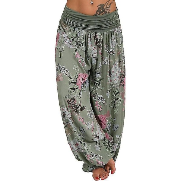 Kvinder Yoga Bukser Baggy Boho Casual Løse Harem Bukser Army Green 5XL
