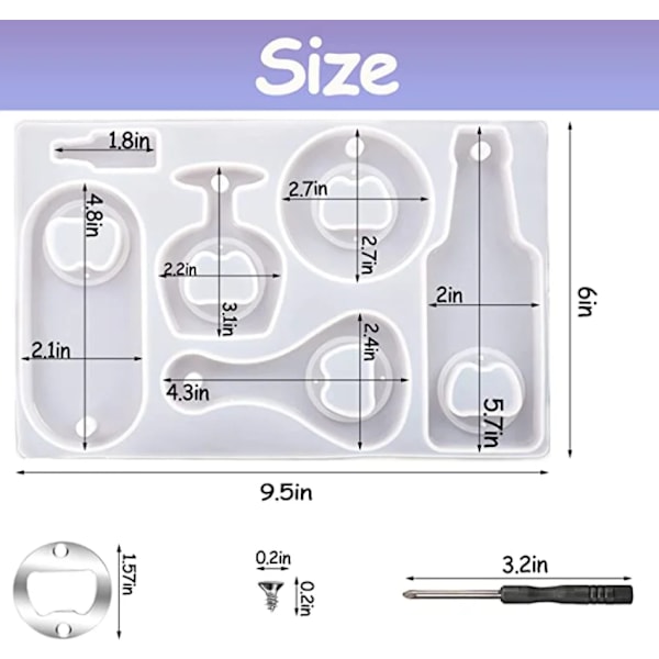 DIY Flaskeåbner Værktøjer Sæt Resin Støbeforme Øl Åbner Silikoneform Fremstilling Smykker Støbning Vin Proptrækker Skruetrækker Nøgle Sæt