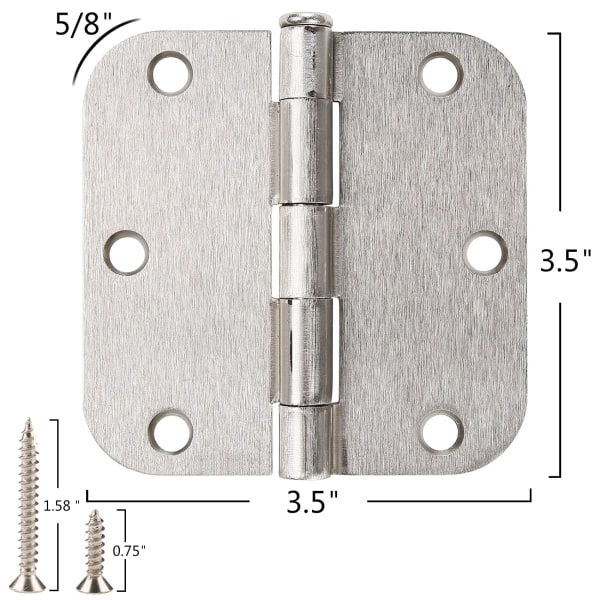 6-pakkaiset nikkeli-oven saranat harjattua nikkeliä 3 1/2 satiini-nikkeliä sisäoven saranat 3,5 tuumaa, 5/8" sädekulmat 3 ?" x 3?" Hopeiset laitteistotarkistukset