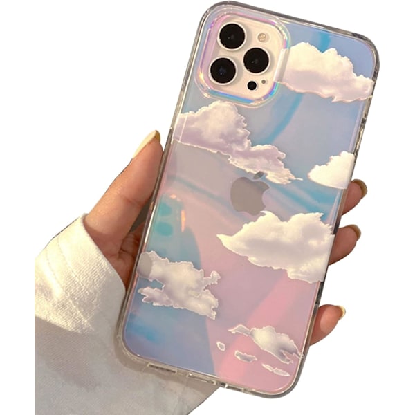 Telefonhårdskal Kompatibel med iPhone-fodral Slim Cystal Clear Holographic White Cloud Women Girls, Hard PC Shockproof Protective Desig iPhone 13 Pro Max