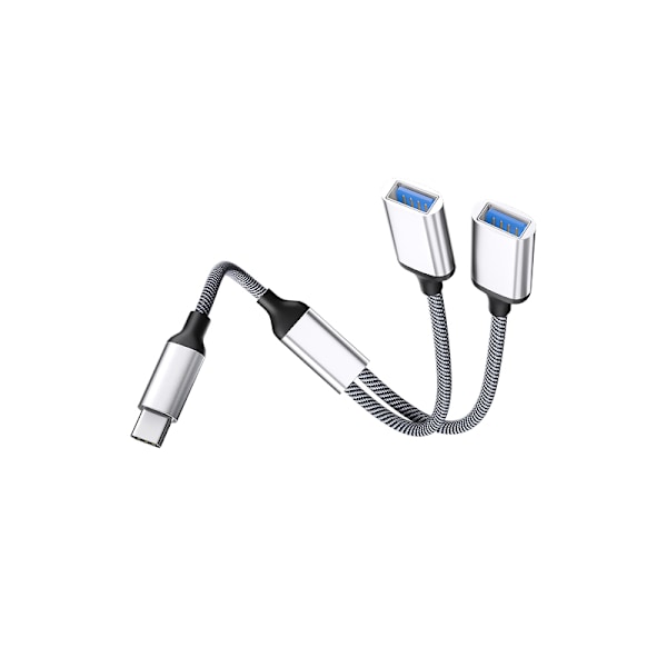 Typ-C til dobbel USB 2.0-adapter Sølv