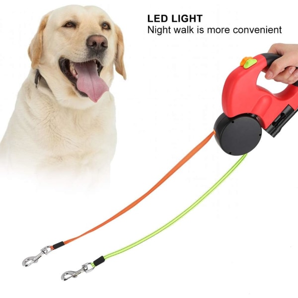 Jiawu Dobbelt Inntrekkbart Hundekobbel, 3 m Automatisk Kobbel for To Hunder