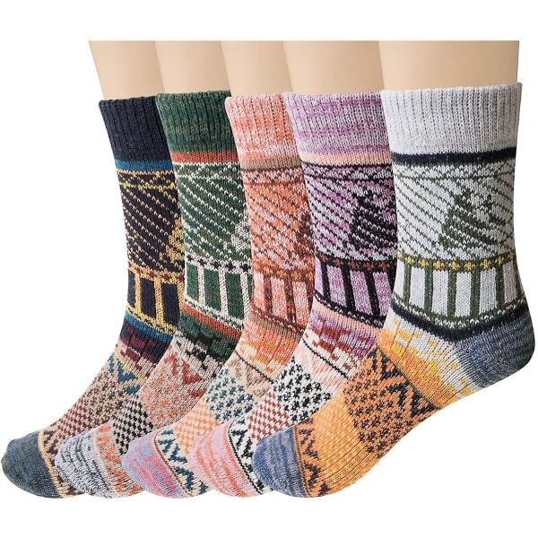 Dame uldsokker 5 par Åndbare varme sokker Bløde tykke strikkede damesokker i klare farver Vinter Varme sokker til damer 1 A