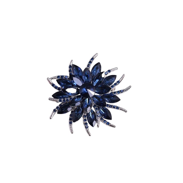Flower Lapel Pin for Women Brude Crystal Blue Crystals