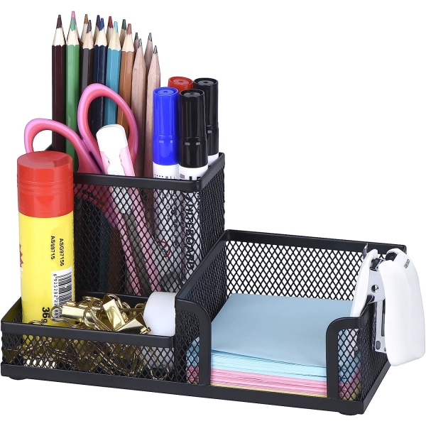 Mesh organizer i metall med pennhållare, pennställ för skrivbord, pennhållare, svart metallförvaring