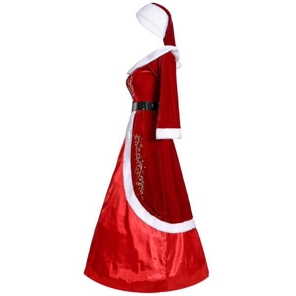 Julfestklänningar Damtomtekostym Miss Santa Claus Kostym Långärmade julklänningar Röda - Xl_hf