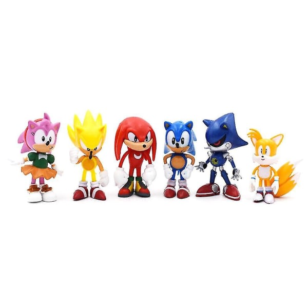 6 stykker Sonic The Hedgehog rørlig docka model Barnleksaksdocka til stede