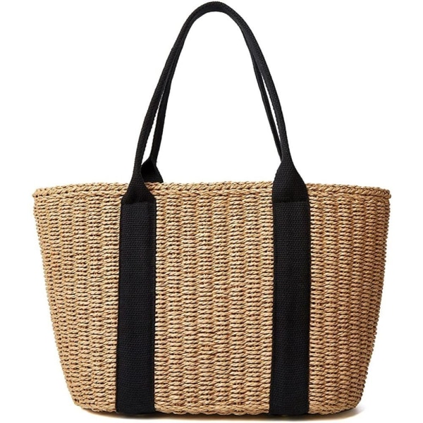 Halm handväska, sommar strandväska dam axelväska, vävd väska för kvinnor resor semester fritid flätade