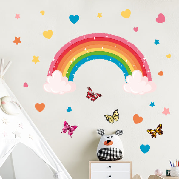 3 stk Rainbow Wall Sticker Aftagelig Star Butterfly Heart Wall Sti