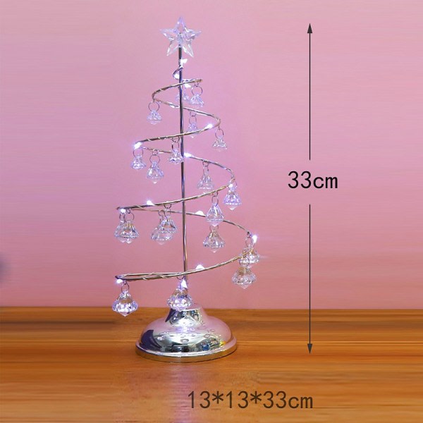 Kristall julgransbelysning Metall tomteträd med akryl hänge lysande prydnad Nyårs julklapp Silver Vit L