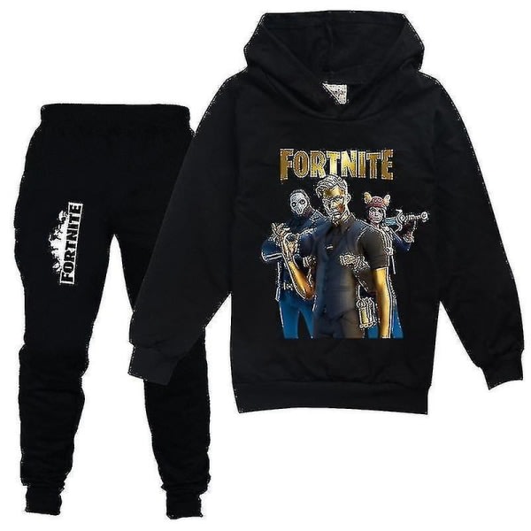 Fortnite Kids Drenge Casual Hættetrøje+bukser Suit Træningsdragt Sort 130