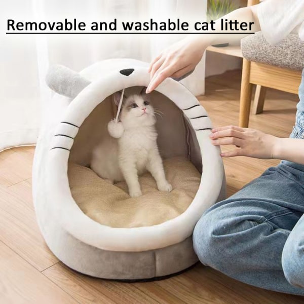 Mjuk varm kattsäng avtagbar söt design med en hängande hårbollssäng for husdjur med halkbeskyttelse Pink Rabbit Pink Rabbit L