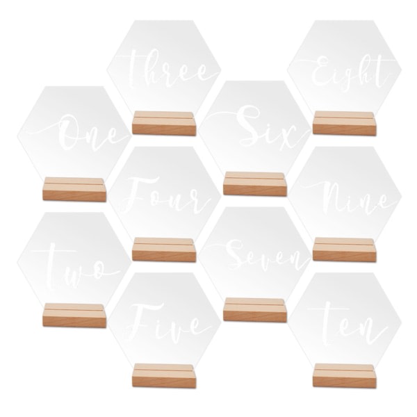 Hexagon akryl bordsnummerskylt med hållarsats Event Festskyltar Tillbehör till jul Baby Shower Party Dekoration null - A