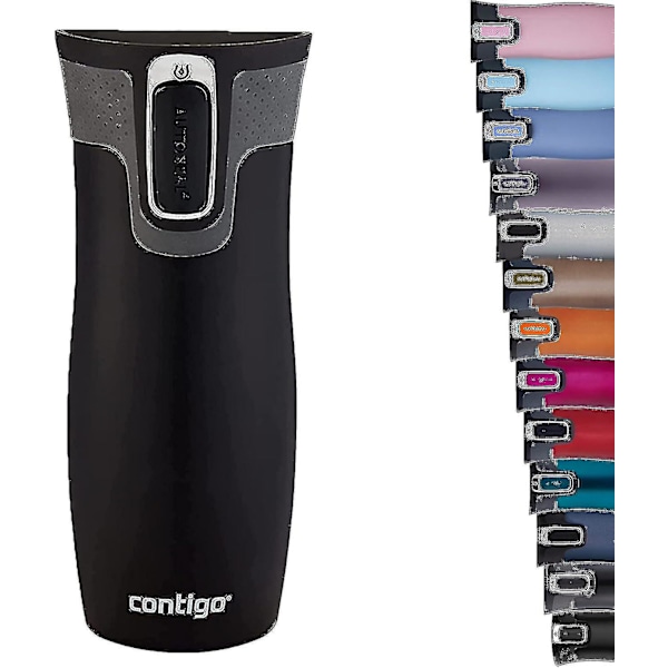 Contigo West Loop Autoseal Resemugg, Rustfrit stål Termosmugg, Vakuumkolbe, Lækagesikker Kops, Kaffeemugg med BPA-fri Let Rengøringslåg