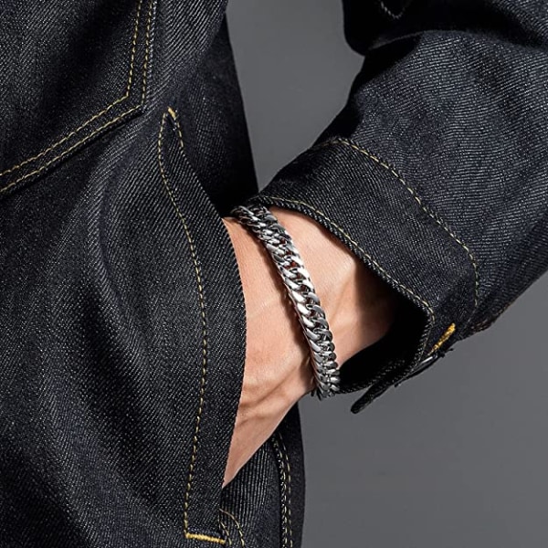 Mænds Stærk Antik Kubansk Sølv Armbånd, Mode Retro 21cm Titan Stål Simpel Seks-sidet Flad Denim Armbånd