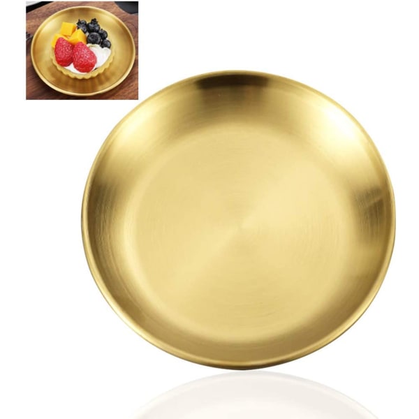 Gylden dekorativ tallerken, Rundt brett, Dekorativt serveringsbrett