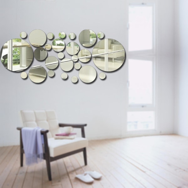 30 st spegelväggdekaler runda cirklar väggdekaler Avtagbara akryl dekorativa spegel DIY hemdekorationer för sovrum badrum vardagsrum--