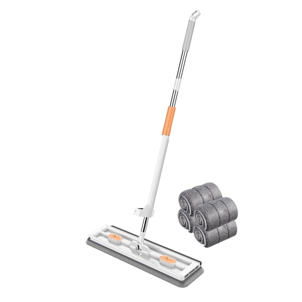 Pyörivä pää leveä litteä moppi Työvoimaa säästävä siivousmoppi kotiin päivittäiseen käyttöön White 4 mop pads
