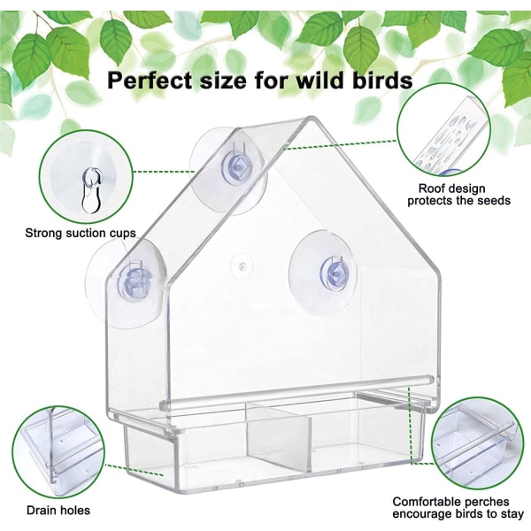 Fönsterfågelmatare for utomhusbruk med 3 starka sugkoppar, Ac