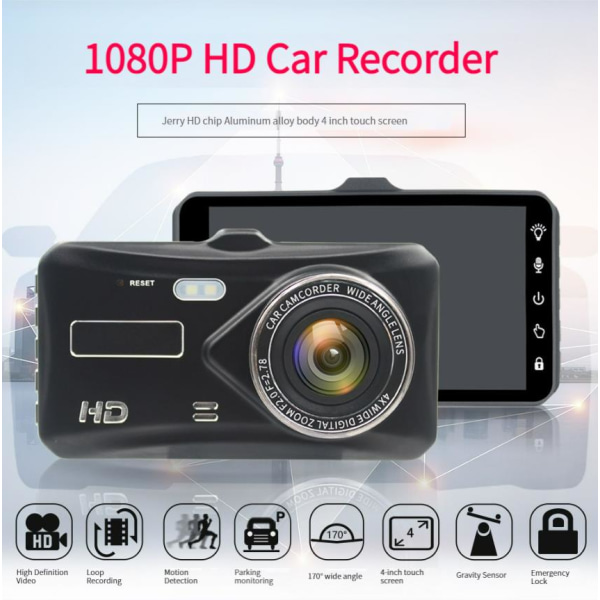 Dashcam IPS Dubbla linser 1080p Pekskärm Dashcam med 32GB kort WiFi Super Night Vision Parkeringsläge 170° vidvinkel gravitationssensor Dashcam