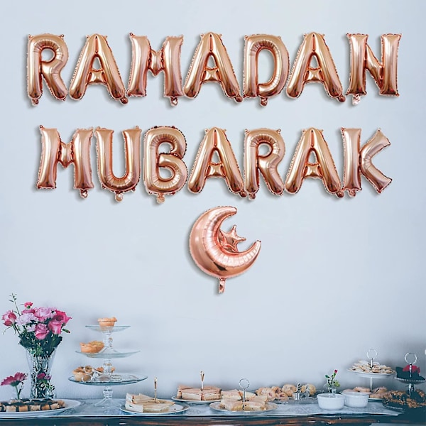 Ramadan Mubarak Dekorasjoner Ballong, Ramadan Mubarak Brev Måne Folieballonger Banner Sett För Hjem Hage