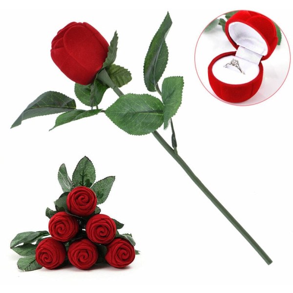Röd ros form ring box Alla hjärtans dag smycken örhänge romantiska förslag ring fall