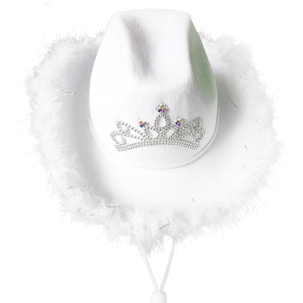 Cowboy Hat Sæt Cowgirl Hat Hjerteformede Solbriller Til Pige Kvinder Mænd Polterabend Kostume Kun hvid hat