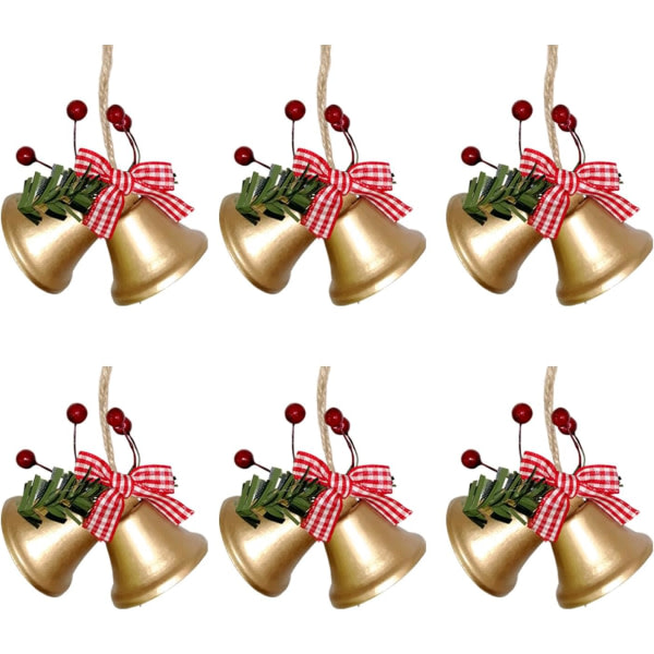6-pak juletræshængende klokker med sløjfe og røde bær