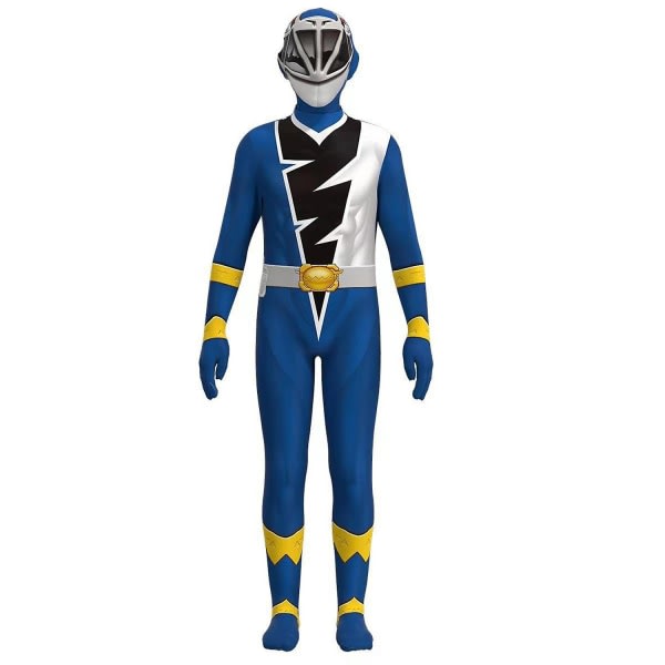 Power Rangers Dino Fury cosplay kostym för barn Trefärgad Jumpsuit Blue-120