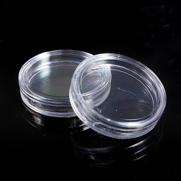 10 kpl Pienet pyöreät läpinäkyvät muoviset kolikkokapselit Laatikko 21mm