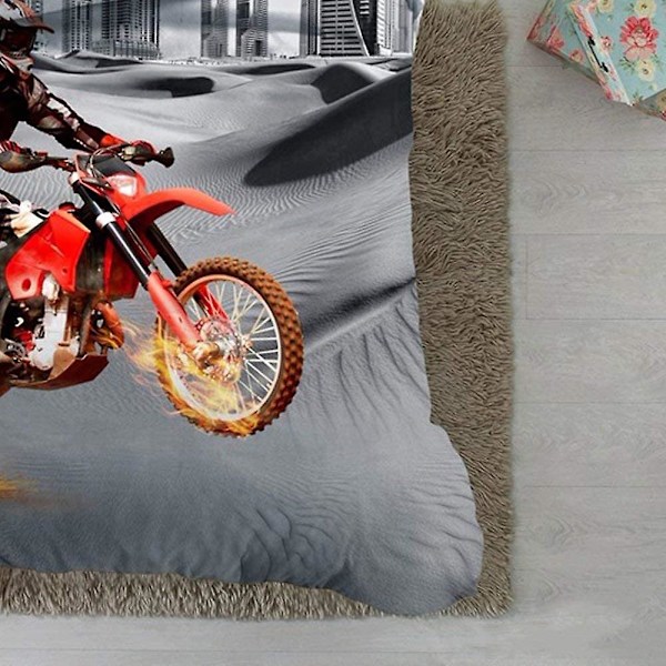 3D Motorsykkel Dirt Bike Sengetøysett med trekk (dobbel)