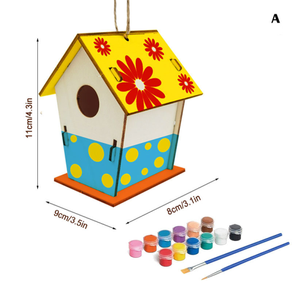 DIY Birdhouse Kit Intressant Lätt att montera Måla Trä Konst Hantverk För Barn Småbarn A