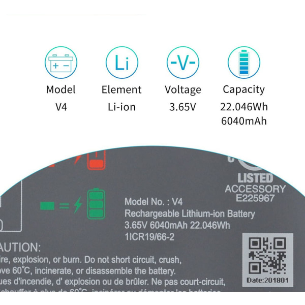 Pakkaa 3,65 V ladattava V4-akku renkaaseen