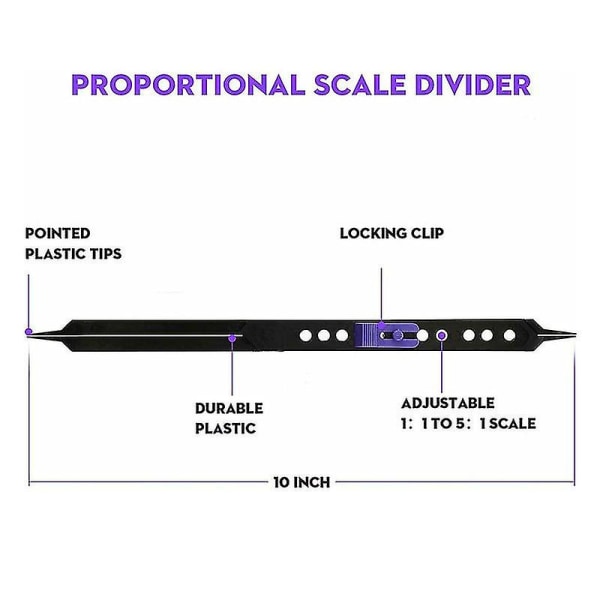 10 tommer Proportional Scale Divider Tegneværktøj til kunstnere Justerbar plastik--