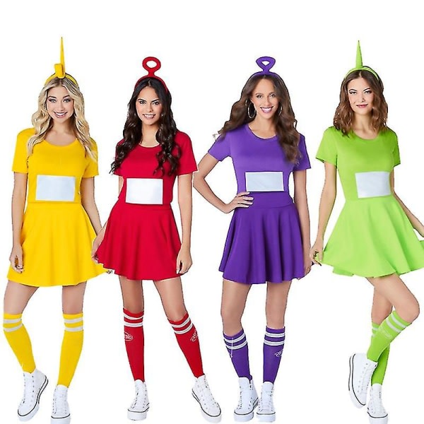 4 väriä Teletapit Cosplay aikuisille Hauska Tinky Winky Dipsy Laa-laa Po Anime Karnevaaliasu Vaatteet Tyylikäs mekko Lapset Lapset Purppura Lapset M
