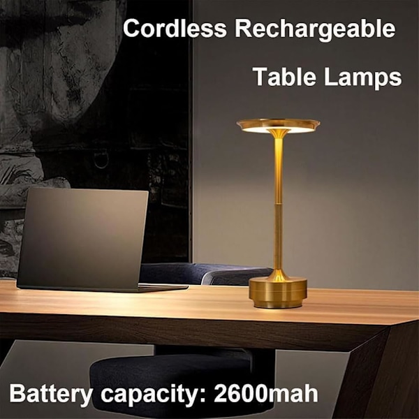 Trådløs Lampe Øyebeskyttelse LED Trådløs Lampe, Trådløs Bordlampe Oppladbar, Touch Tre-Fargejustering Trådløs Lampe Gull Gold